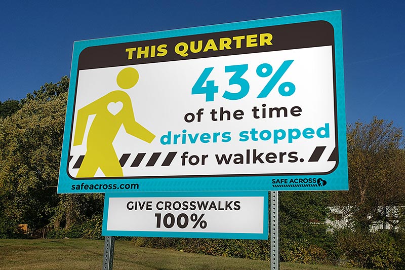 billboard of pedestrian safety statistics